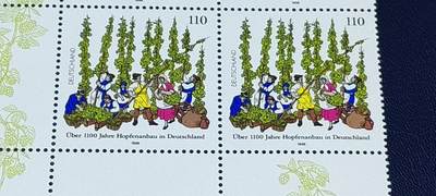 德国邮票专场，都是四方联 德国邮票四方联一张，1998年发行，酒花种植  植物  花卉  啤酒花。品相如图