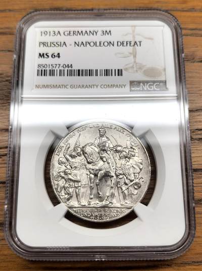 凡希社世界钱币微拍第三百零七期 - 1913德国普鲁士3马克纪念银币NGC-MS64