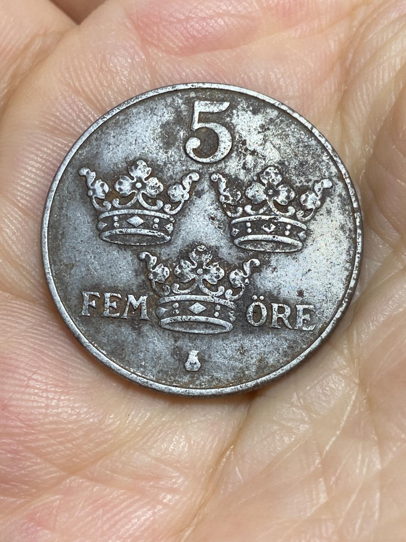 2025年第六十五场(总第九十一场）外国好品散币(免佣金) 少见–瑞典🇸🇪1943年5欧尔铁币(古斯塔夫五世，二战期间)