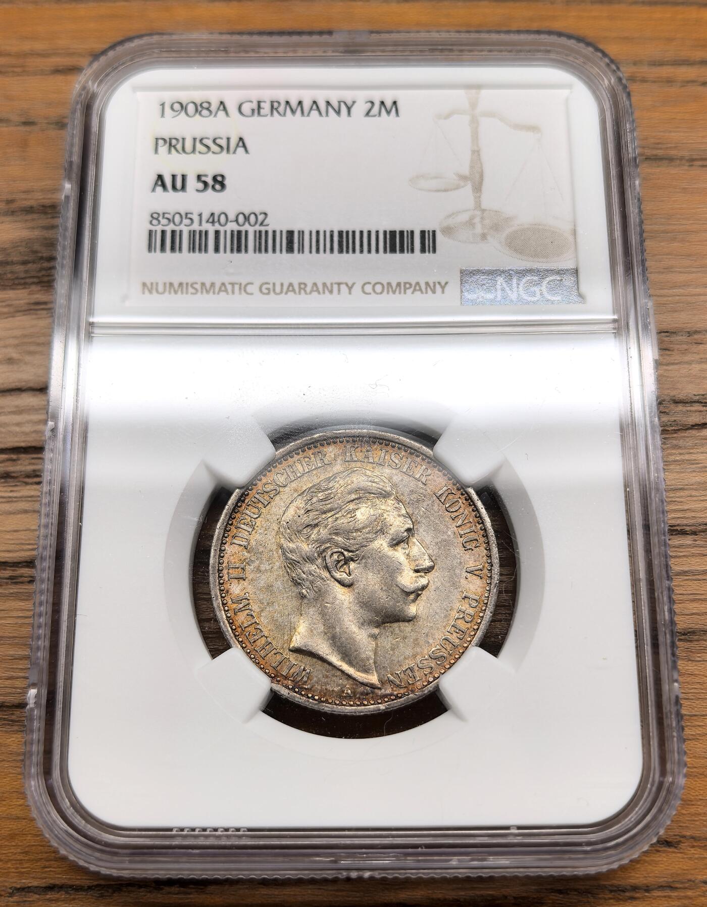 凡希社世界钱币微拍第三百零七期 1908德国普鲁士2马克NGC-AU58