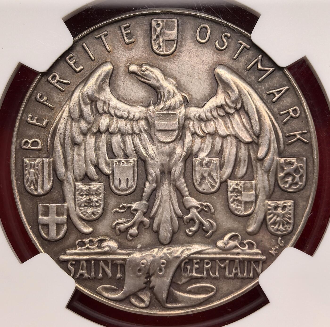 凡希社世界钱币微拍第三百零七期 荐！【NGC冠军分】卡尔哥茨名章：1938德国解放奥地利纪念银章NGC-MS65，欧陆标准灰彩，保存状态完美，艺术性极佳的二战历史名章！（视频参考）