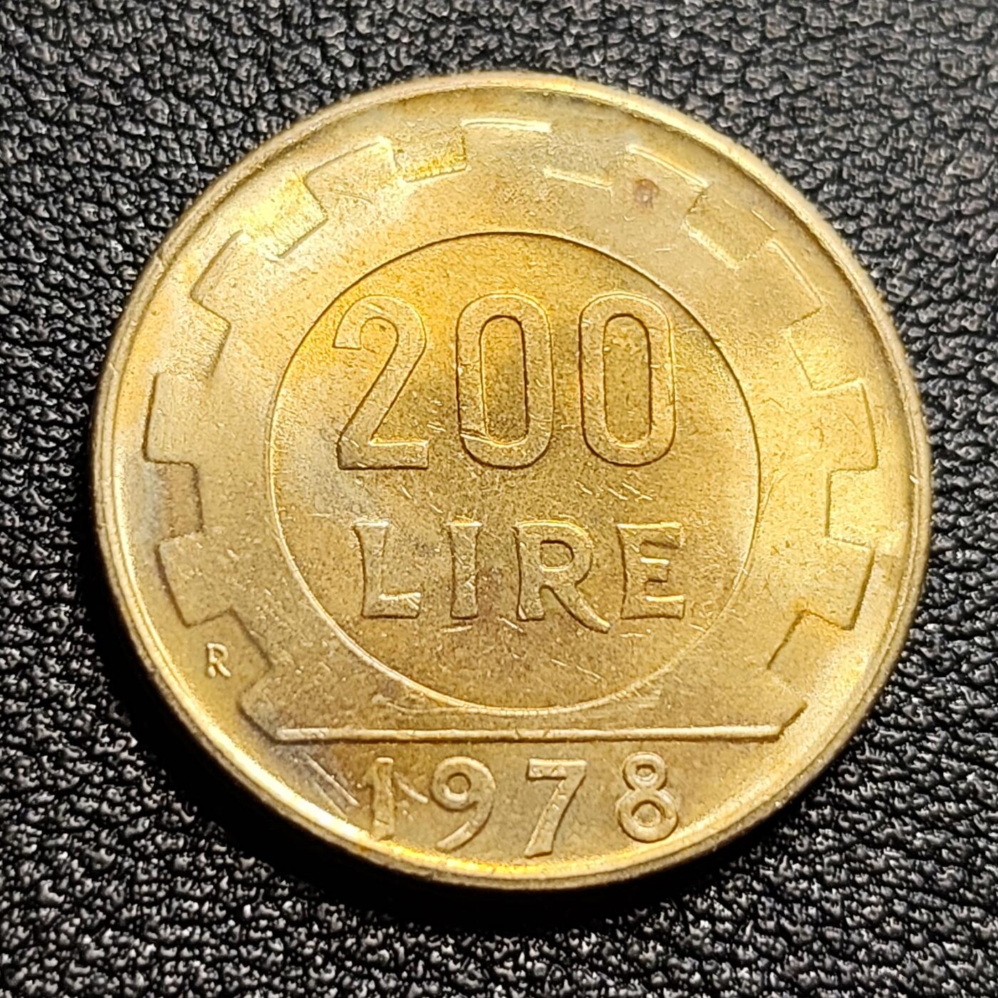 泉币菌-第50场-周末捡漏场 极美 意大利1978年200里拉 丰收女神 齿轮 铝青铜币 外国硬币 24mm 