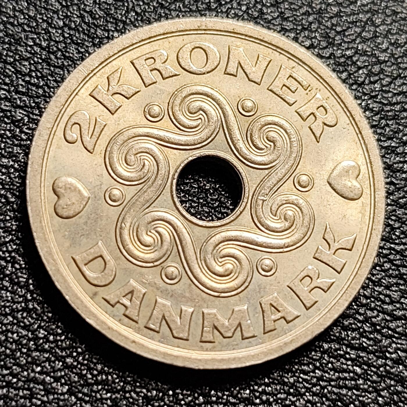 泉币菌-第50场-周末捡漏场 原光美品 高币值 丹麦中孔2克朗 爱心币