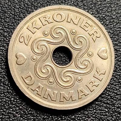 泉币菌-第50场-周末捡漏场 - 原光美品 高币值 丹麦中孔2克朗 爱心币