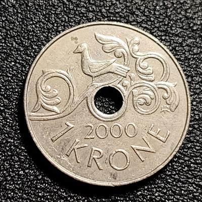 泉币菌-第50场-周末捡漏场 -  挪威1克朗 直径21mm 圆孔异形币
