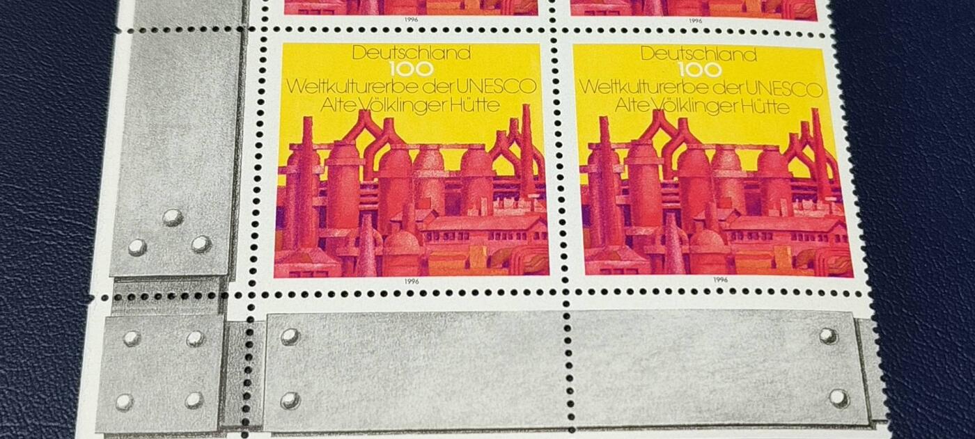 德国邮票专场，都是四方联 德国邮票四方联一张，1996年发行，世界遗产  弗尔克林根钢铁厂。品相如图