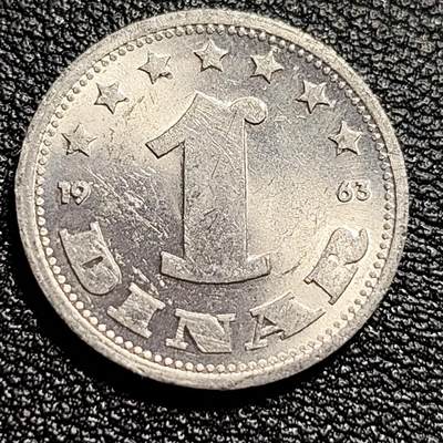 泉币菌-第50场-周末捡漏场 - 原光UNC 南斯拉夫1963年1第纳尔 社会主义联邦共和国 铝币 硬币 19.8mm 