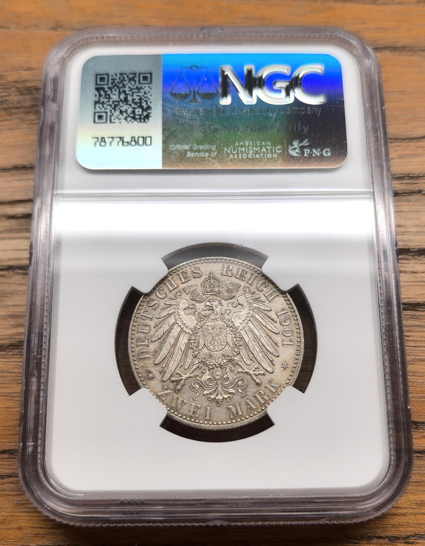 凡希社世界钱币微拍第三百零七期 1901德国普鲁士2马克纪念银币NGC-MS64