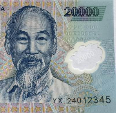 2025第18场（总第218期）：精品测试钞、外钞综合场  - PolySecure基材 顺子号012345 越南2024年版20000盾塑料钞UNC（YX24冠）