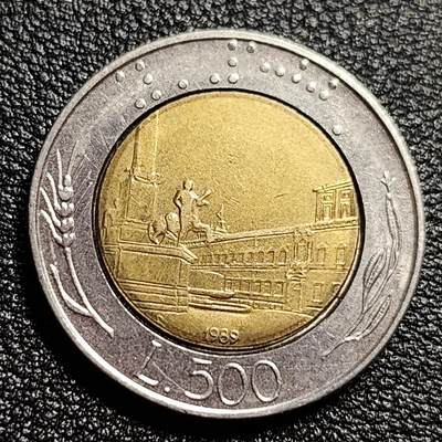 泉币菌-第50场-周末捡漏场 - 世界首枚双色币 意大利1989年500里拉 罗马建筑雕像 广场 25.8mm