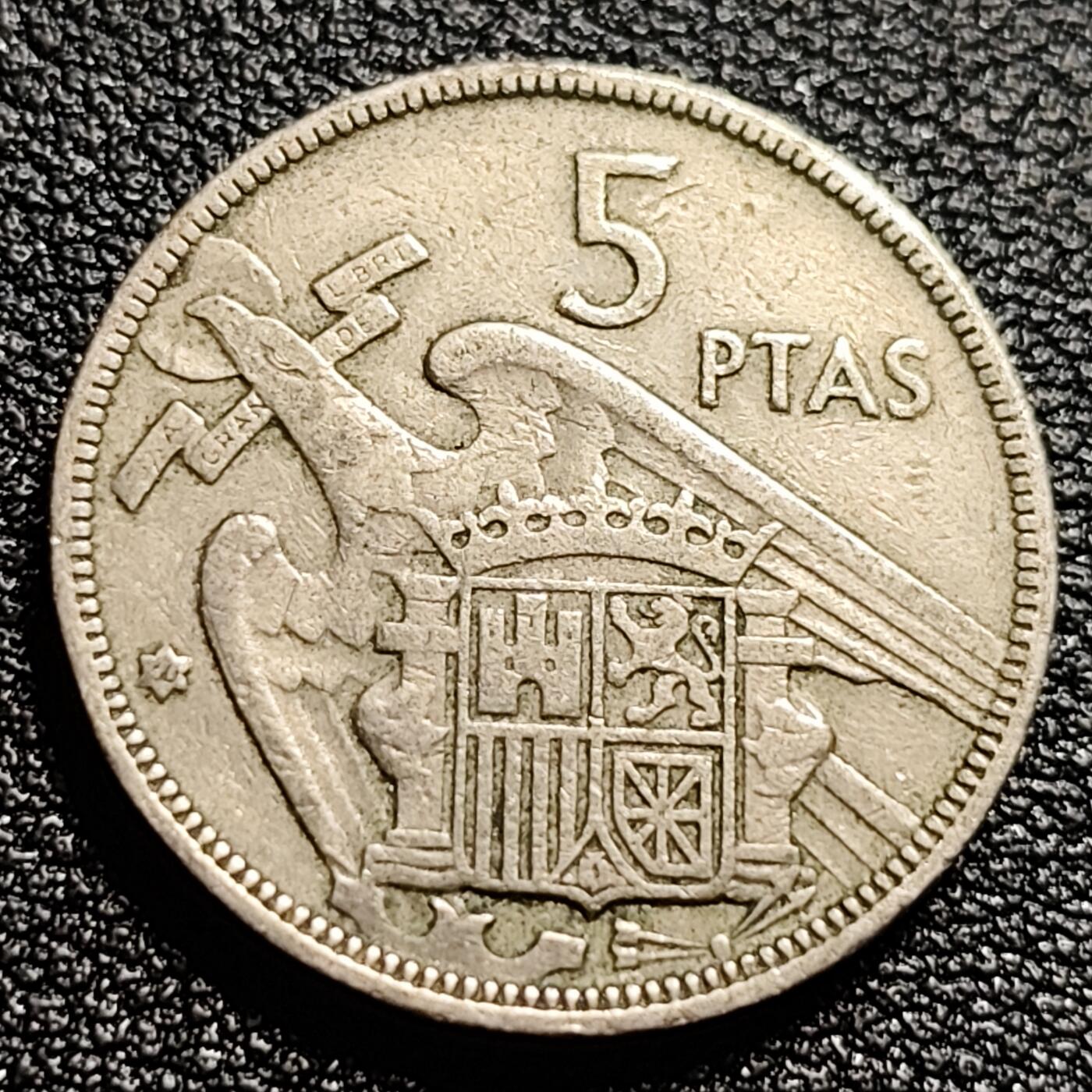 泉币菌-第50场-周末捡漏场 西班牙1957年5比塞塔 弗朗哥鹰徽23mm
