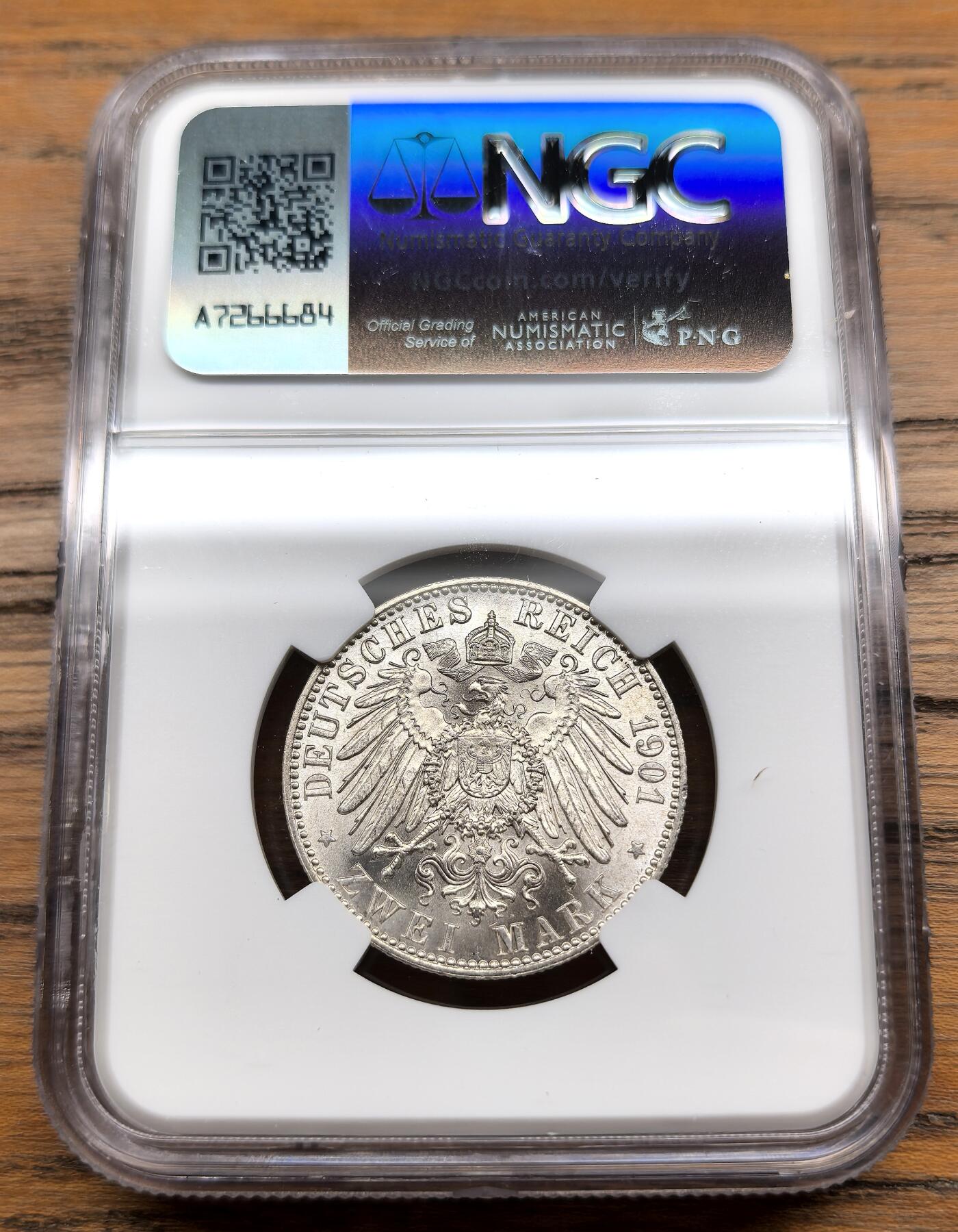 凡希社世界钱币微拍第三百零七期 1901德国普鲁士2马克纪念银币NGC-MS64