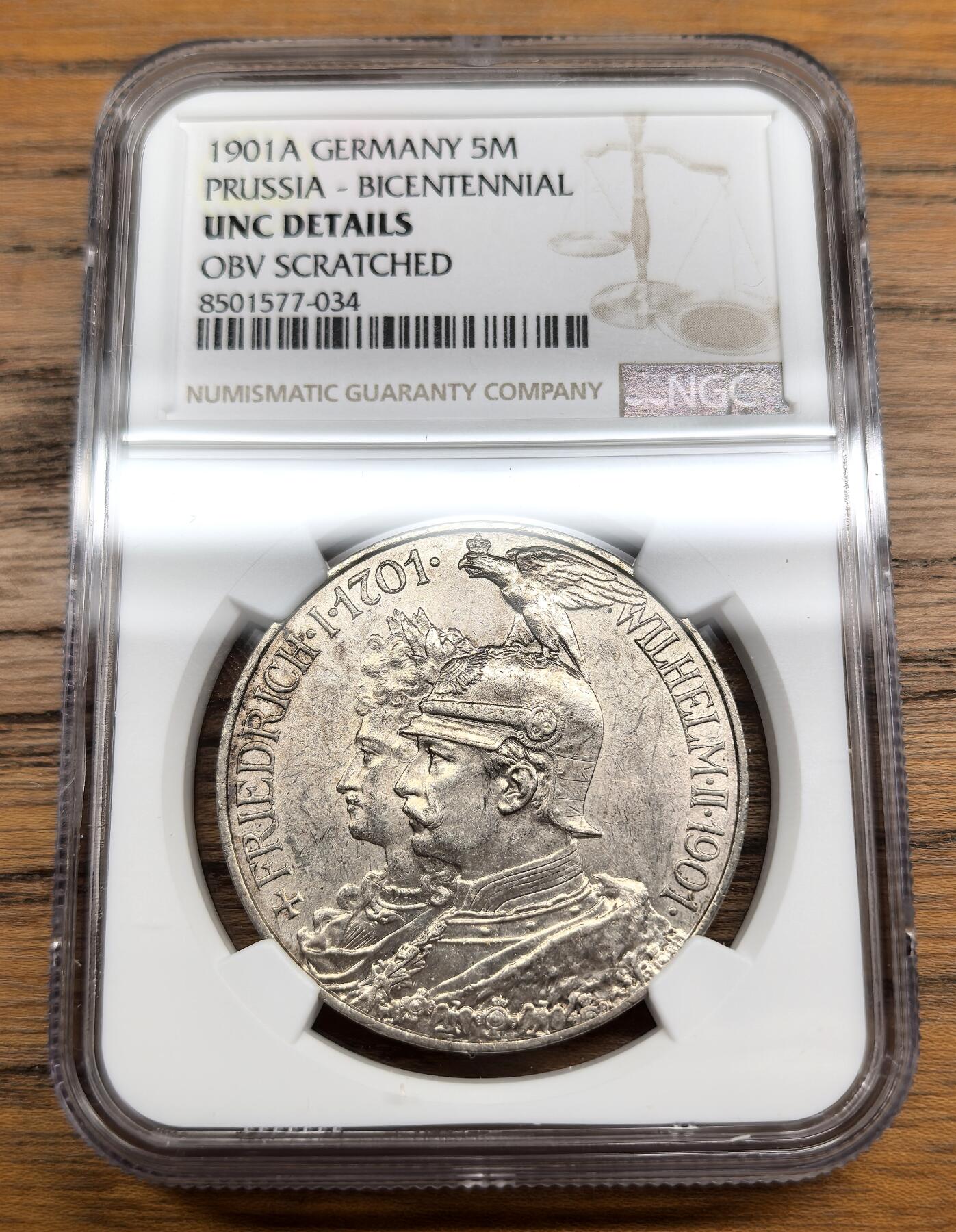 凡希社世界钱币微拍第三百零七期 1901A德国普鲁士5马克纪念大银NGC-UNCD