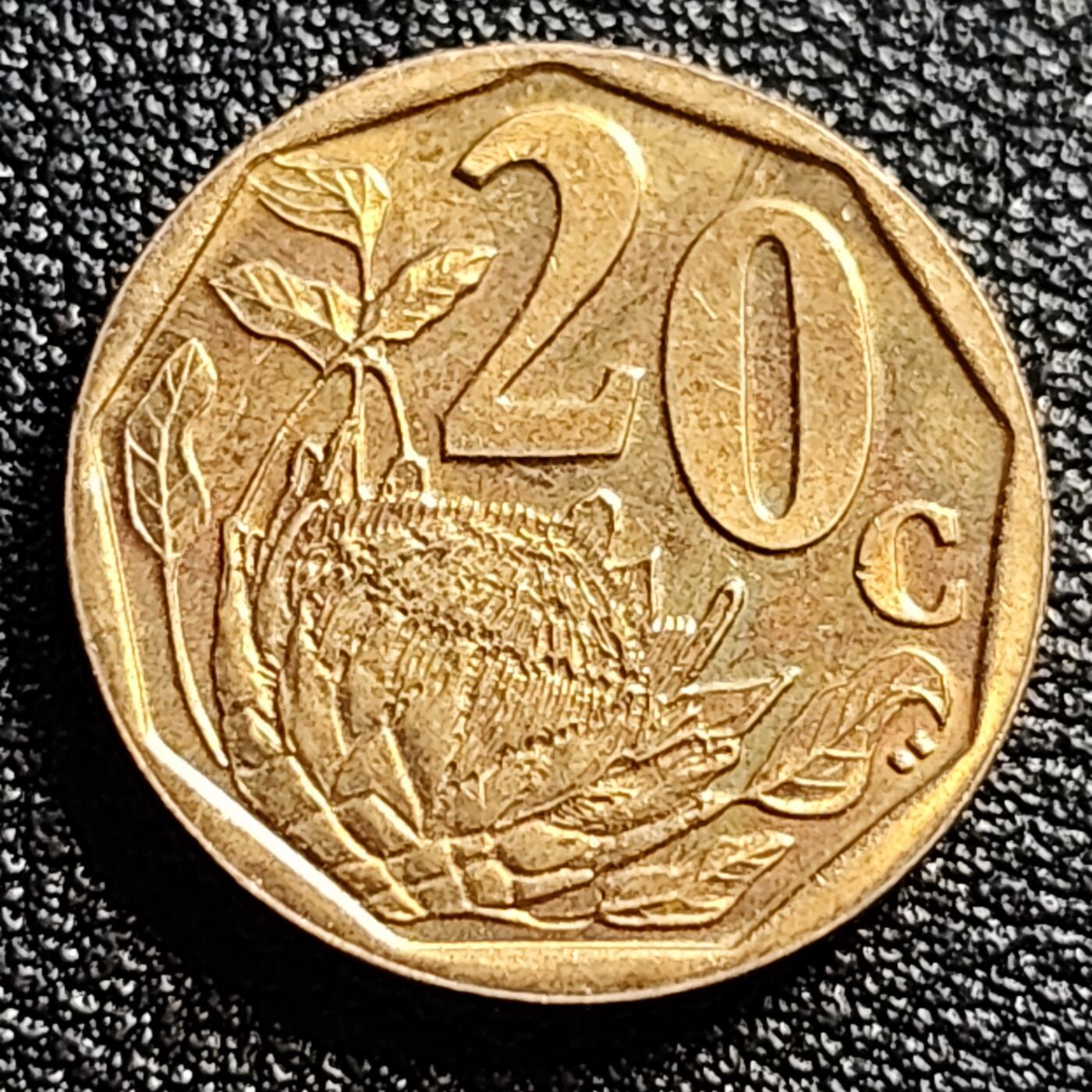 泉币菌-第51场-各国散币场 南非 帝王花20分硬币   19mm