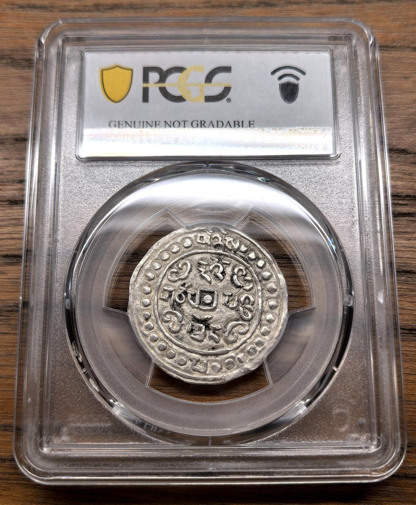 凡希社世界钱币微拍第三百零七期 1822中国西藏道光二年宝藏壹钱PCGS-AUD，除了正面中央有部分黑色附着物外，状态其实很好，字口深峻。（附视频）