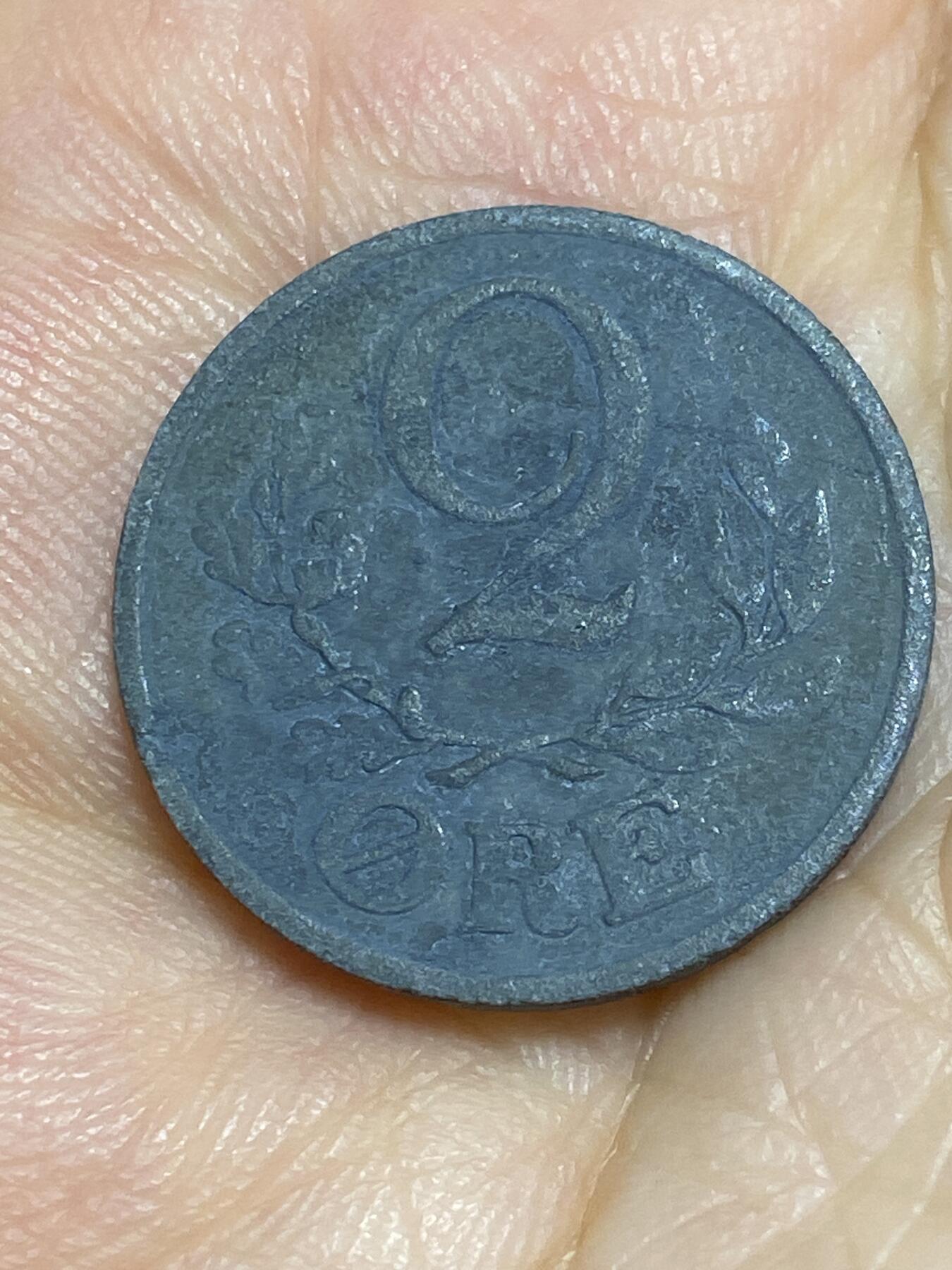 2025年第六十五场(总第九十一场）外国好品散币(免佣金) 丹麦🇩🇰1943年2欧尔锌币(克里斯蒂安十世，N; S版，二战德国占领时期)