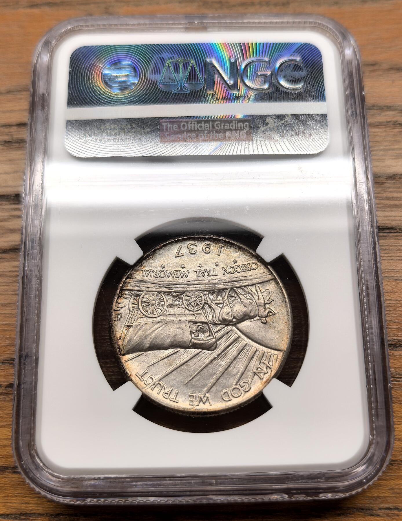 凡希社世界钱币微拍第三百零七期 1937D美国俄勒冈纪念50分银币NGC-MS67，顶级高分收藏级。