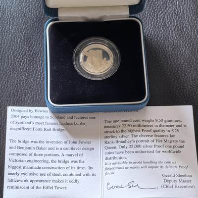道一币馆币章第一百三十七场 - 原盒证 英国2004年第四铁路桥1镑精制银币