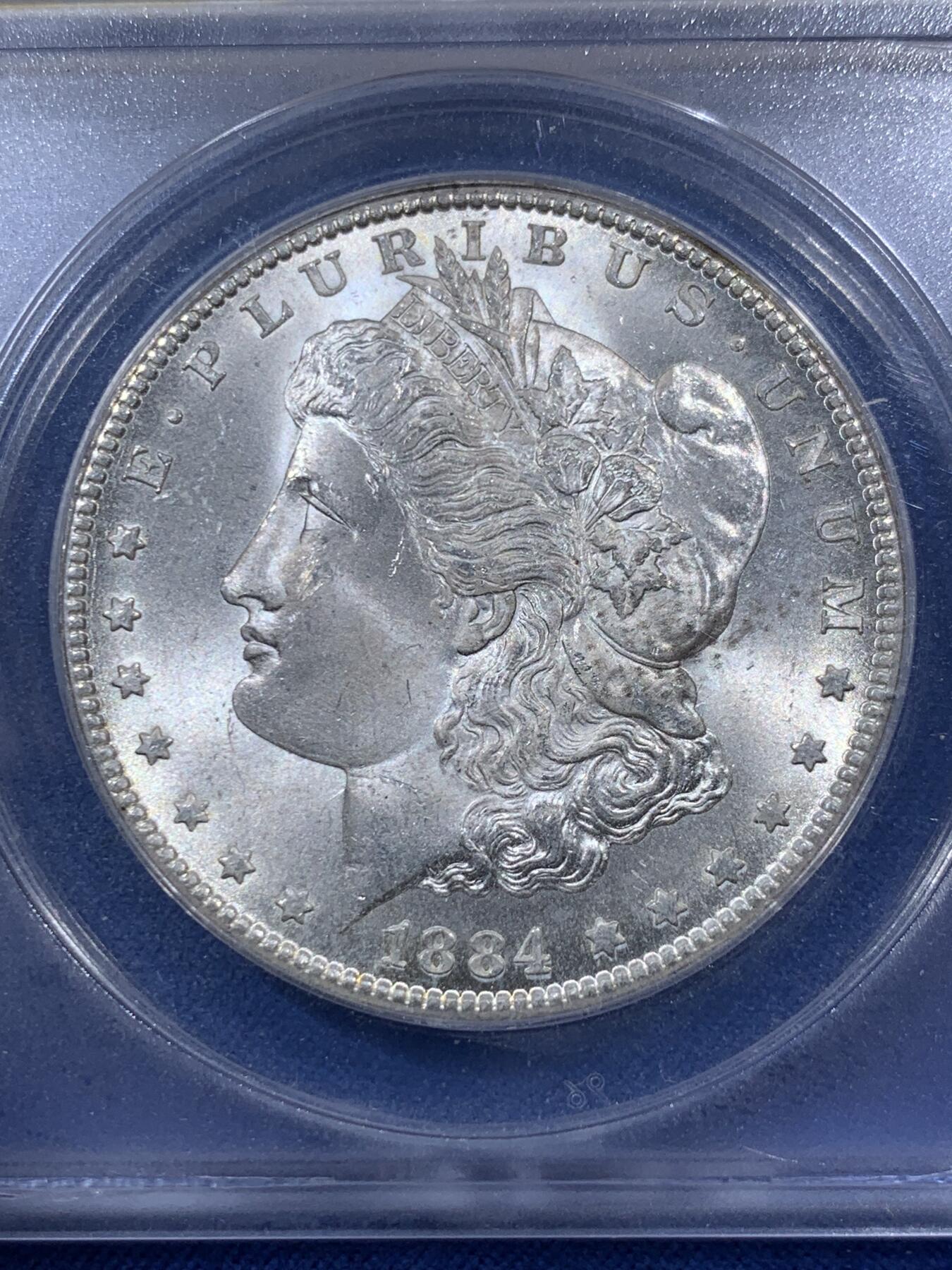 《竞宝斋》第400场 周日，周一，周二，3场连拍 （全场包邮） ANACS MS64 美国1884年CC摩根，远胜于分数的实物状态，送PC/NGC常有惊喜