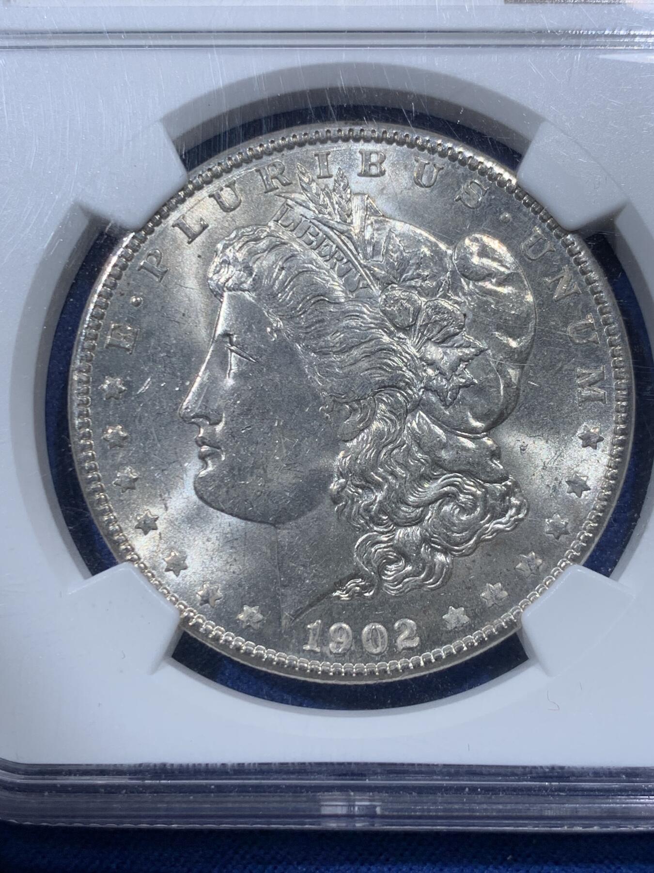 《竞宝斋》第400场 周日，周一，周二，3场连拍 （全场包邮） NGC MS63 美国1902年摩根1美元大银币，车轮转光。