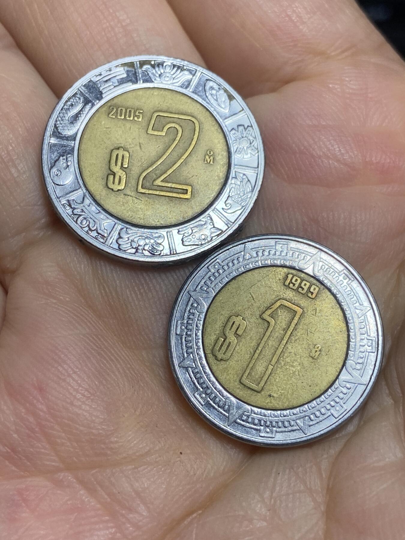 2025年第六十五场(总第九十一场）外国好品散币(免佣金) 墨西哥🇲🇽2枚：1999年1比索，2005年2比索