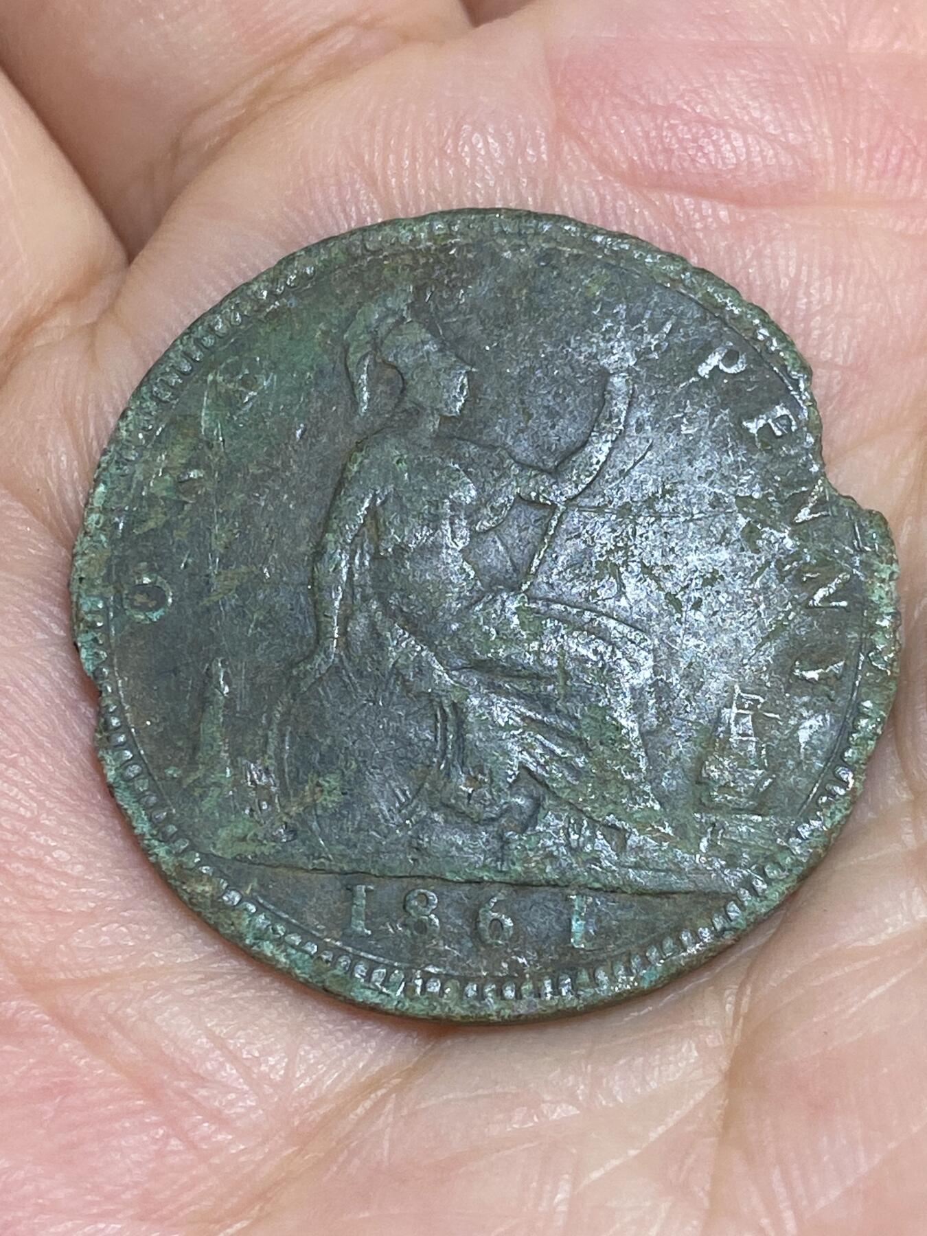 2025年第六十五场(总第九十一场）外国好品散币(免佣金) 残缺品–英国🇬🇧1861年1便士(维多利亚女王中年第二版)