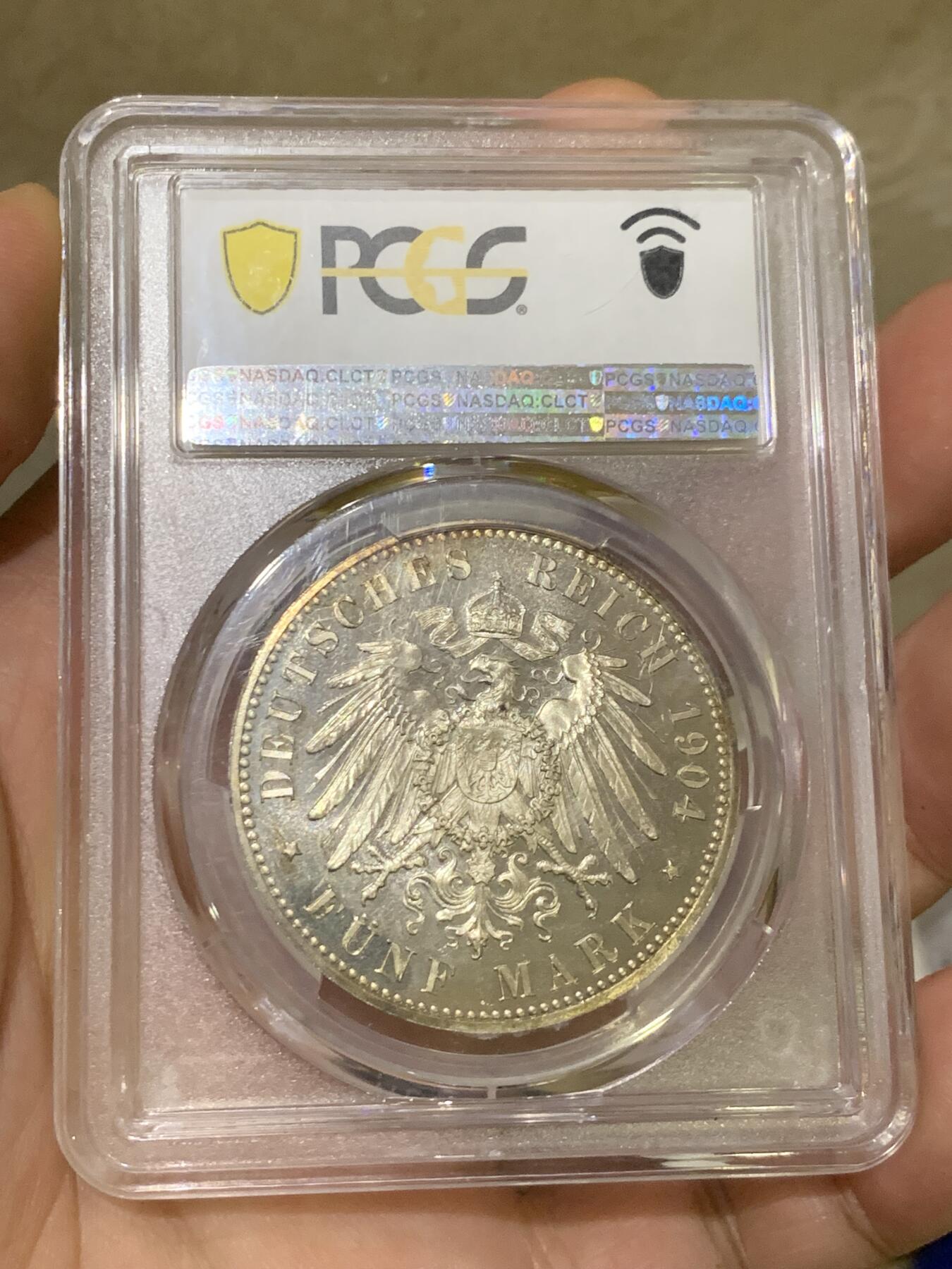 《竞宝斋》第400场 周日，周一，周二，3场连拍 （全场包邮） PCGS PR66CAM 1904年德国弗里德里希·弗朗兹四世婚庆5马克精制银币，铸币量2500枚，季军分。