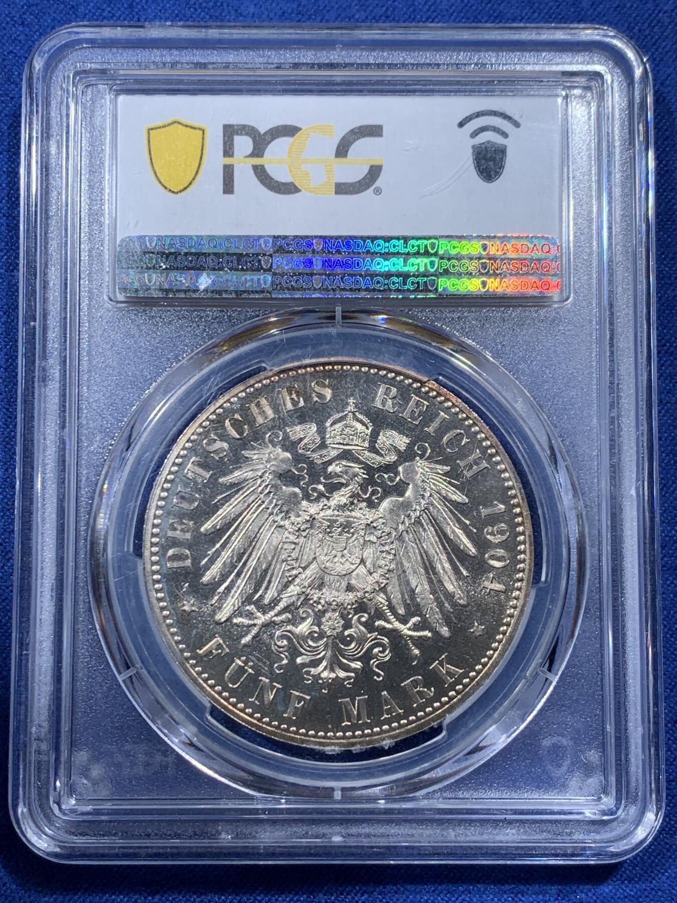 《竞宝斋》第400场 周日，周一，周二，3场连拍 （全场包邮） PCGS PR66CAM 1904年德国弗里德里希·弗朗兹四世婚庆5马克精制银币，铸币量2500枚，季军分。