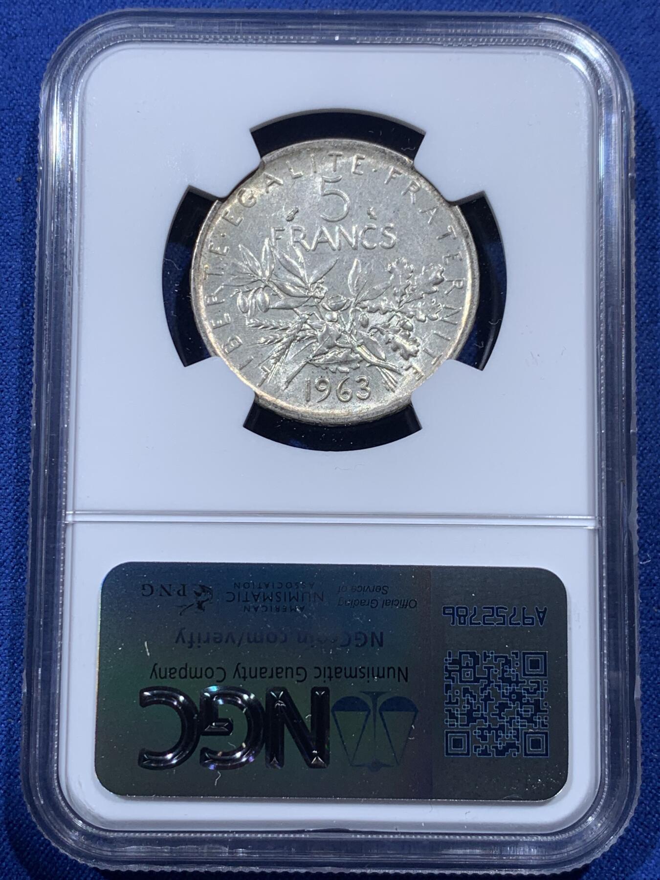 《竞宝斋》第400场 周日，周一，周二，3场连拍 （全场包邮） 三枚一组 NGC MS61/AU50/AU 法国播种女神5法郎银币