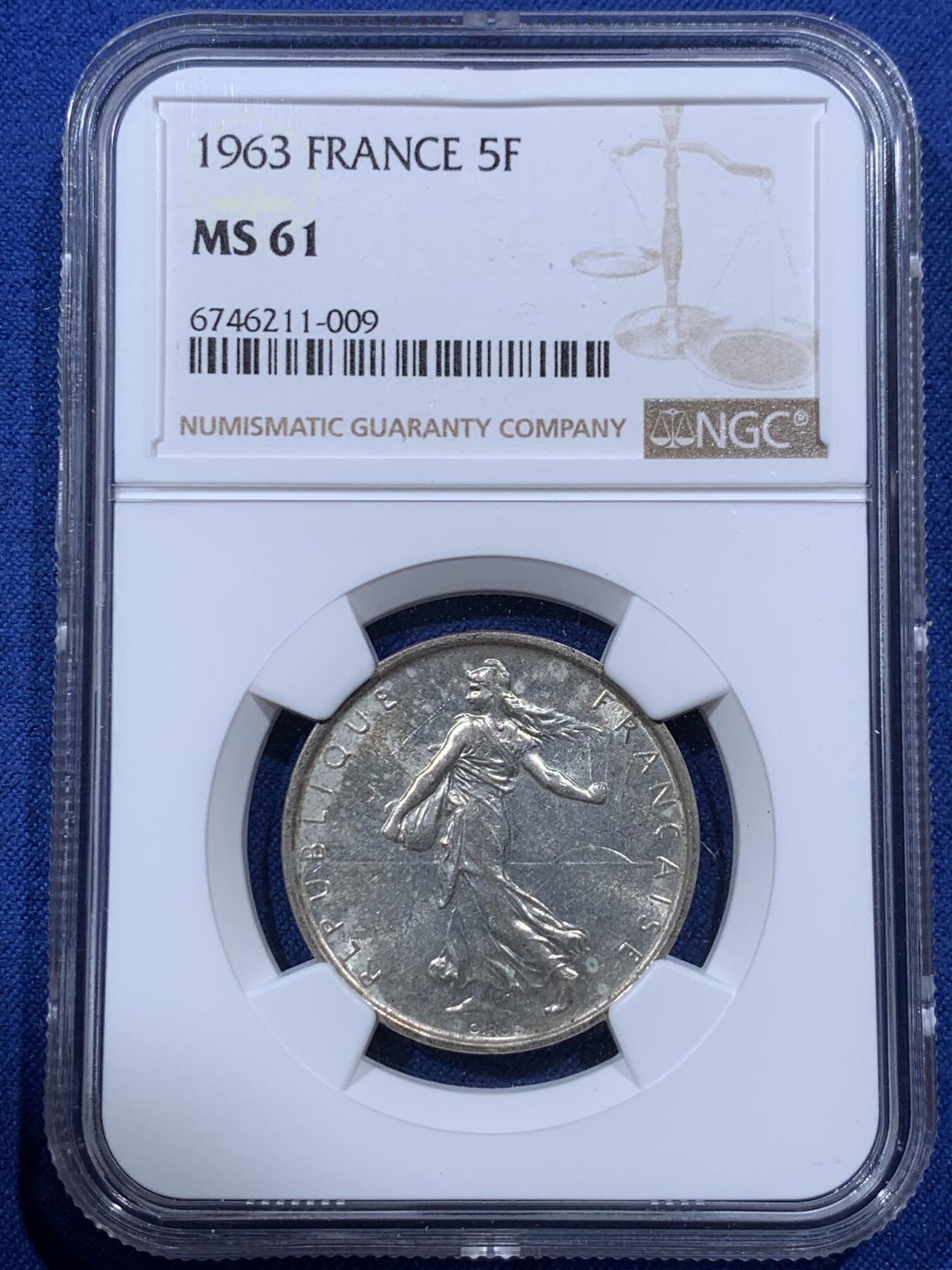 《竞宝斋》第400场 周日，周一，周二，3场连拍 （全场包邮） 三枚一组 NGC MS61/AU50/AU 法国播种女神5法郎银币