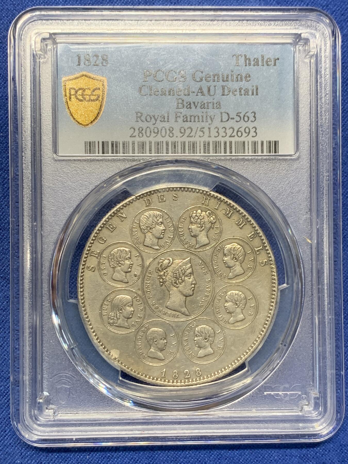 《竞宝斋》第400场 周日，周一，周二，3场连拍 （全场包邮） PCGS AUD 德国 1828年巴伐利亚祝福王室历史协定泰勒