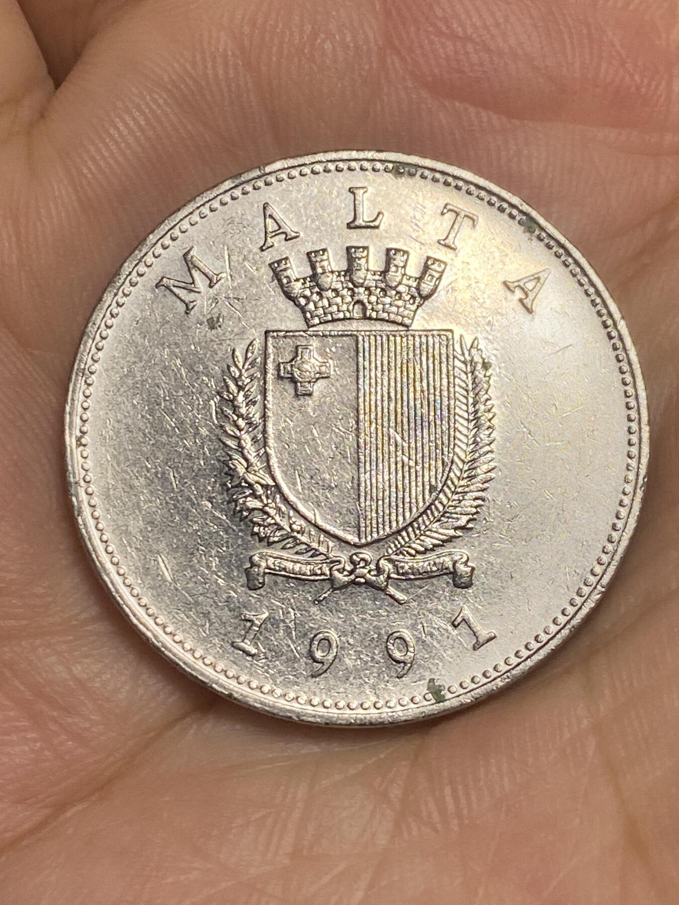2025年第六十五场(总第九十一场）外国好品散币(免佣金) 马耳他🇲🇹1991年1里拉(盾徽版首发年，流通硬币最大面值)
