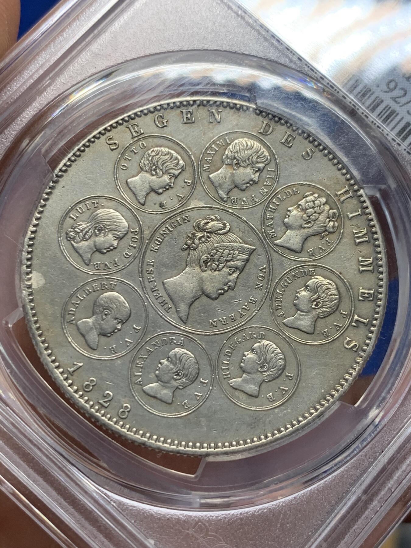《竞宝斋》第400场 周日，周一，周二，3场连拍 （全场包邮） PCGS AUD 德国 1828年巴伐利亚祝福王室历史协定泰勒