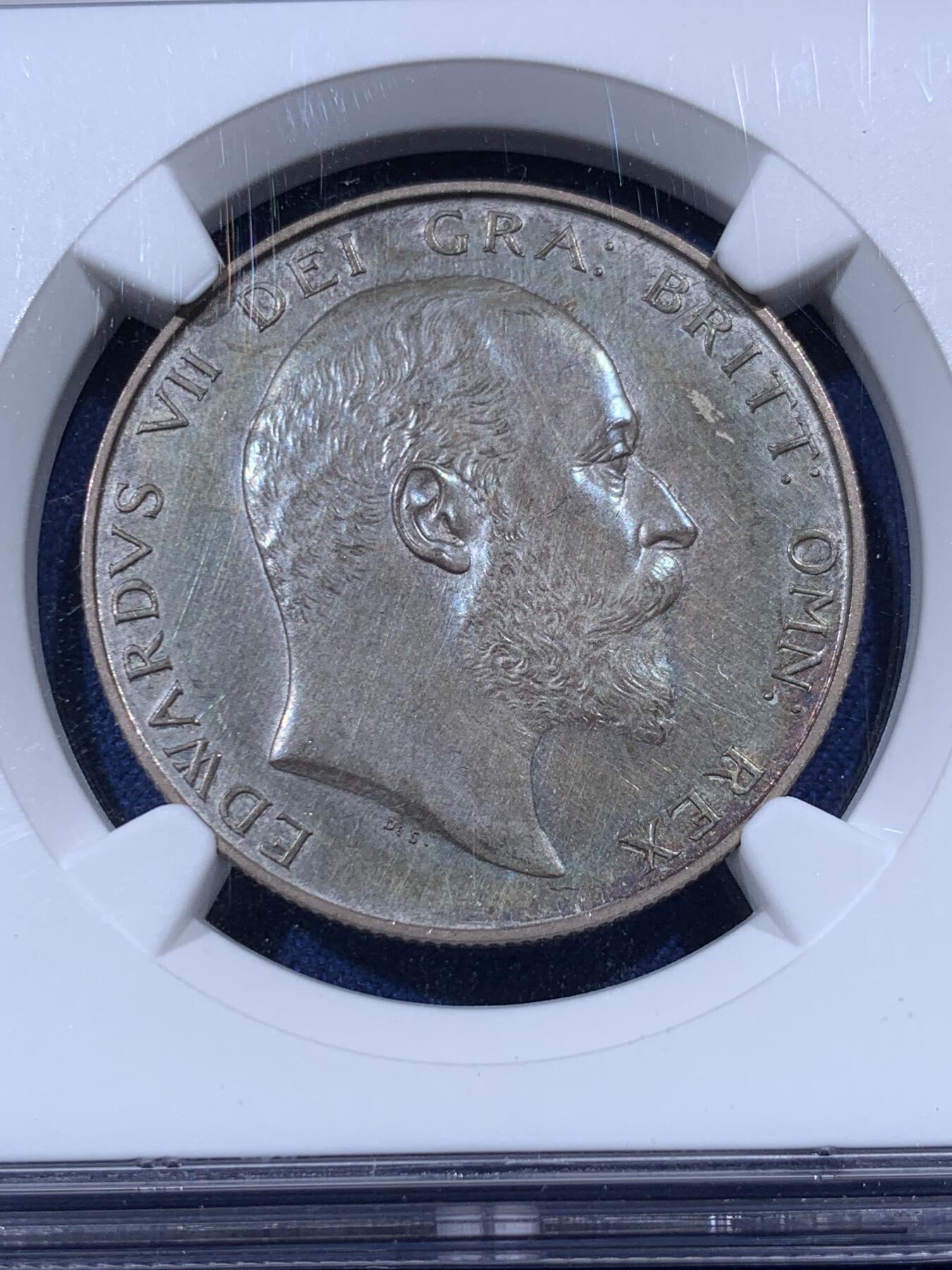 《竞宝斋》第400场 周日，周一，周二，3场连拍 （全场包邮） NGC PF62MATTE 五彩英国1902年爱七半克朗精制银币