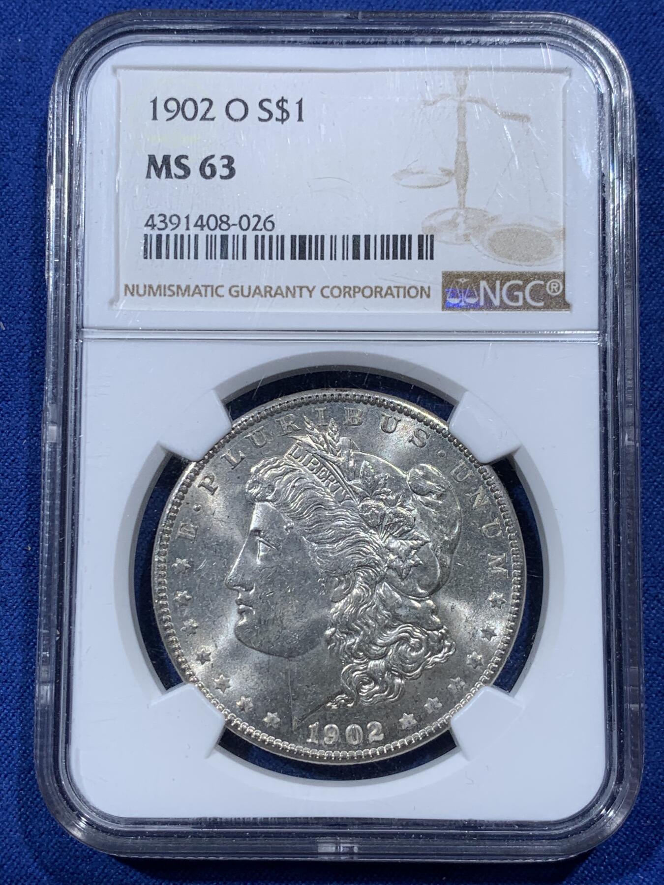《竞宝斋》第400场 周日，周一，周二，3场连拍 （全场包邮） NGC MS63 美国1902年摩根1美元大银币，车轮转光。