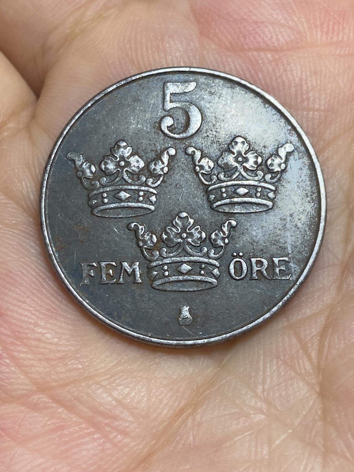 2025年第六十五场(总第九十一场）外国好品散币(免佣金) 少见好品–瑞典🇸🇪1948年5欧尔铁币(古斯塔夫五世，二战时期)