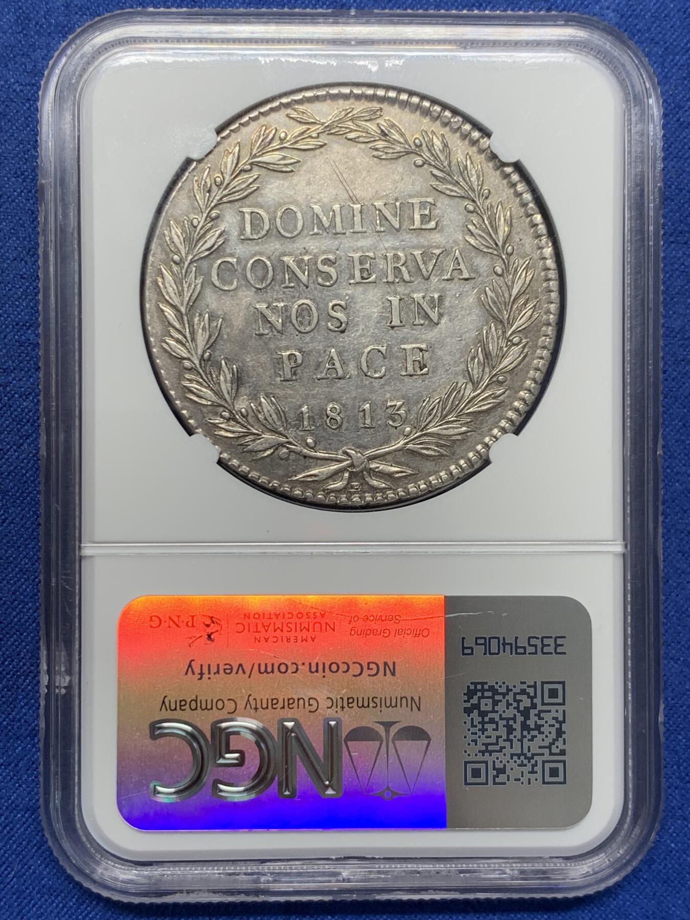 《竞宝斋》第400场 周日，周一，周二，3场连拍 （全场包邮） NGC UNC 瑞士苏黎世1813年40巴增大银币 细节见图