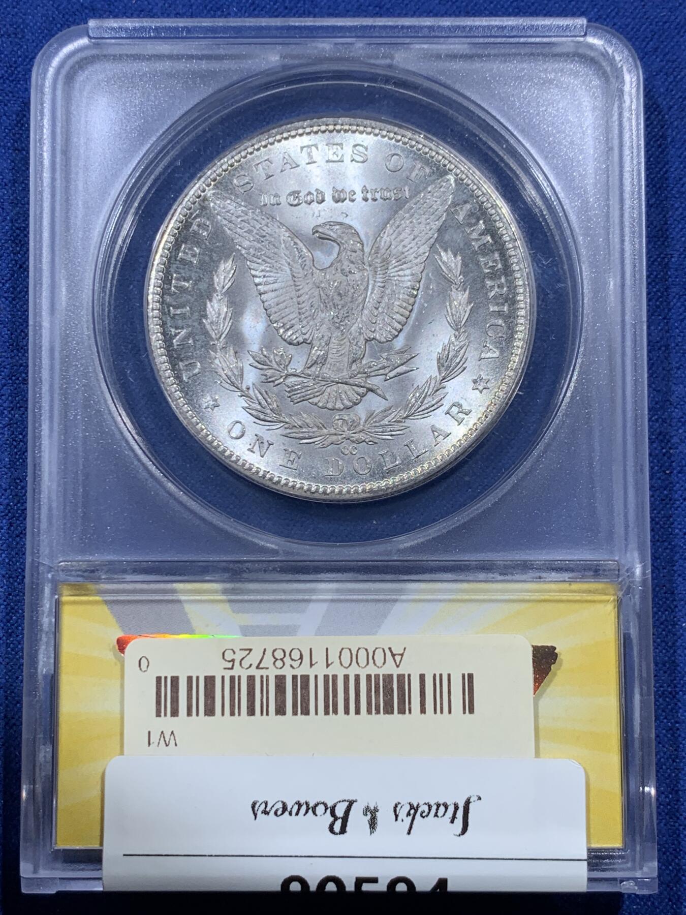 《竞宝斋》第400场 周日，周一，周二，3场连拍 （全场包邮） ANACS MS64 美国1884年CC摩根，远胜于分数的实物状态，送PC/NGC常有惊喜