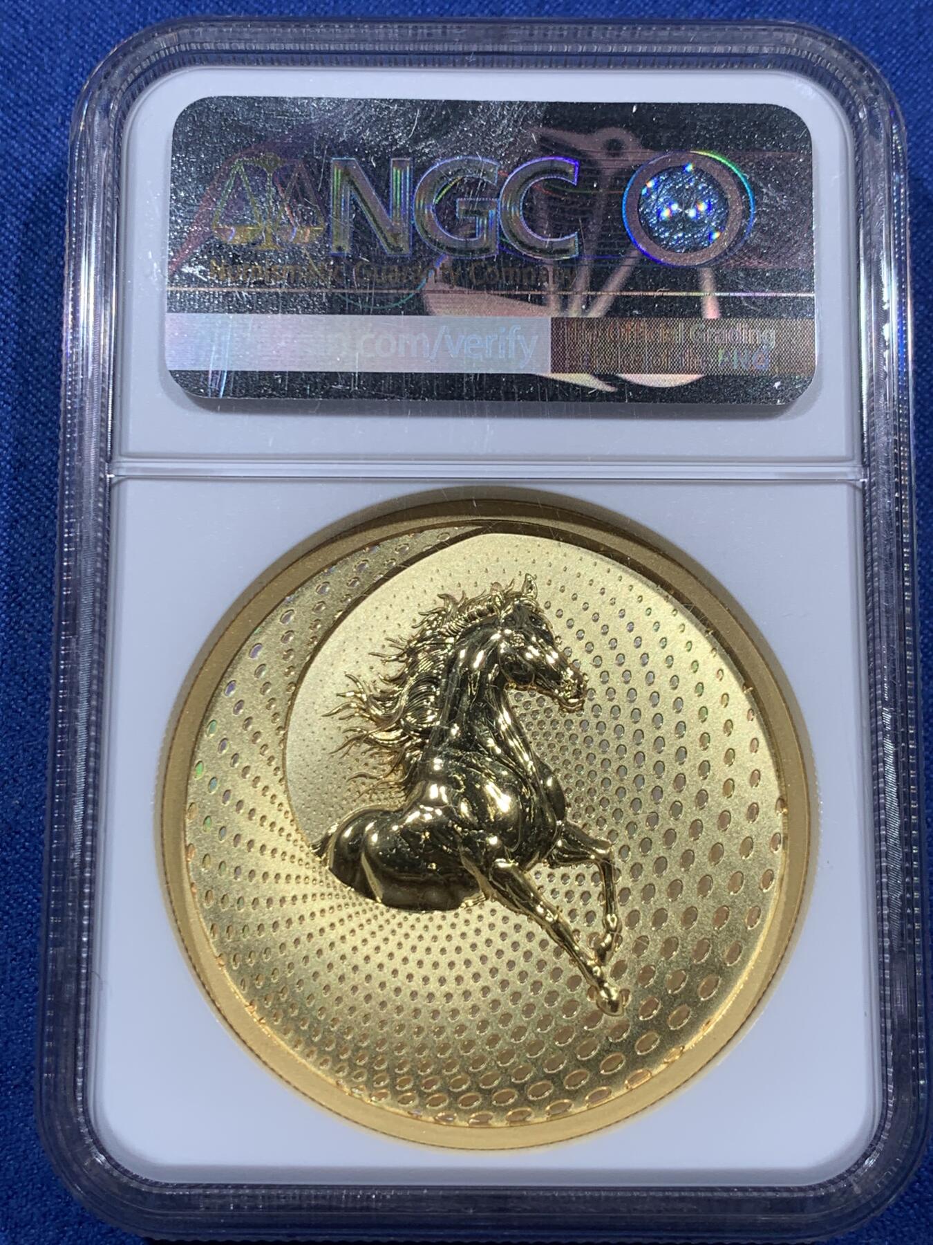 《竞宝斋》第400场 周日，周一，周二，3场连拍 （全场包邮） NGC MS70 八部天龙马广力菩萨纪念章 镀金铜章 45mm 加厚盒 带证书
