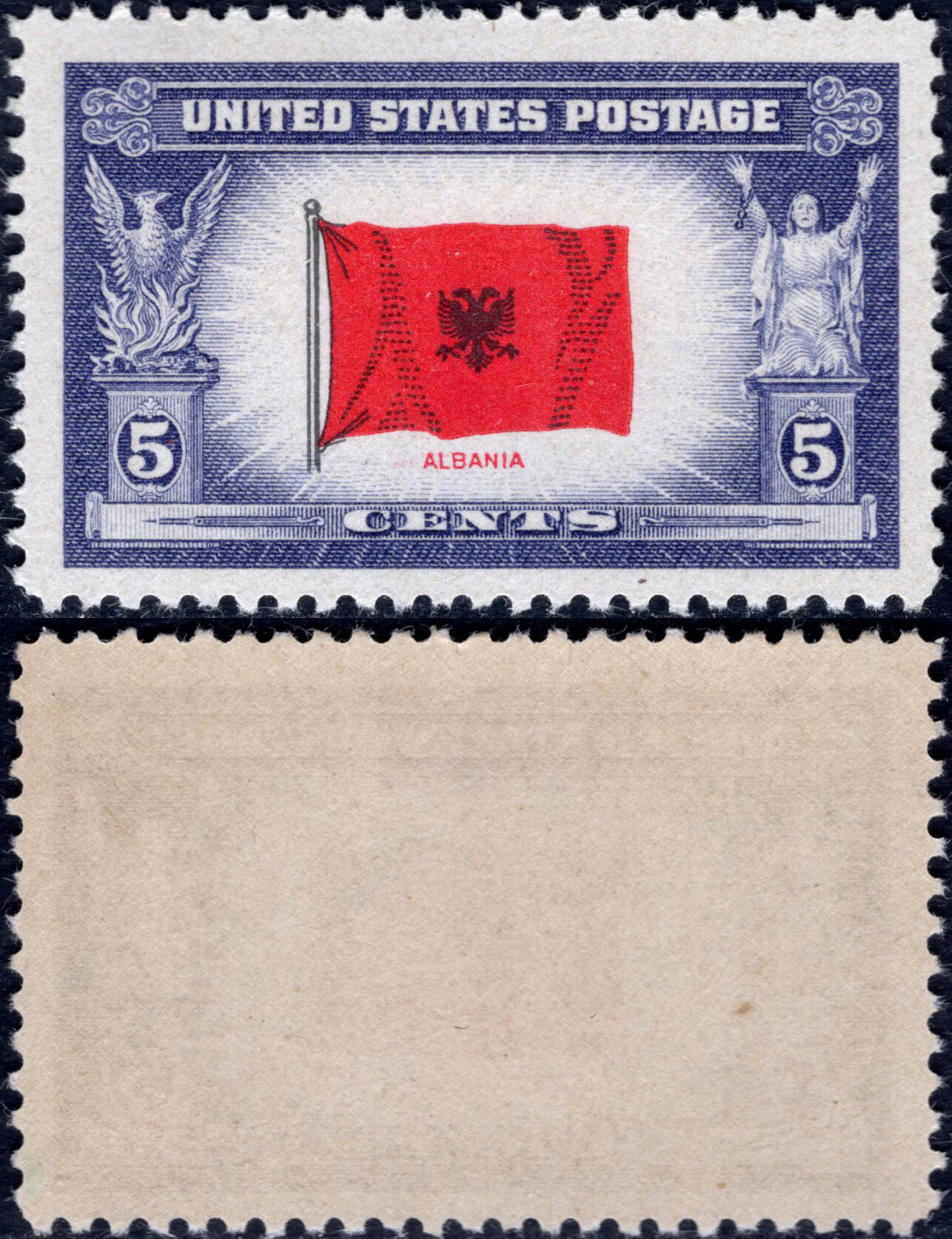 洪涛臻品批发群 精选邮票限时拍卖第1044期  美国1943 阿尔巴尼亚-二战被占领国国旗 全品