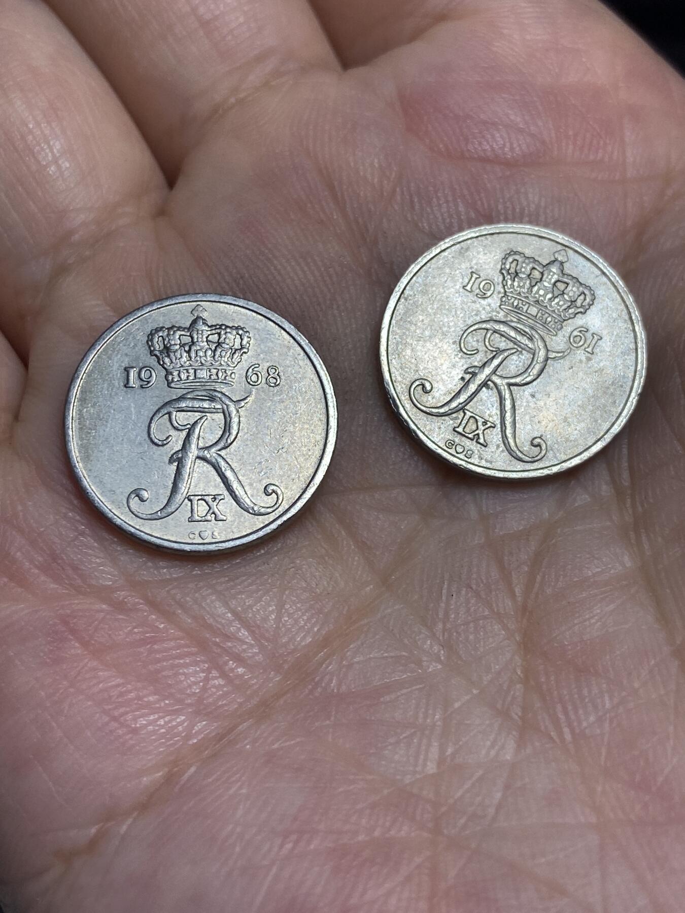 2025年第六十五场(总第九十一场）外国好品散币(免佣金) 丹麦🇩🇰2枚：1961年、1968年10欧尔(弗雷德里克九世时期，C; S版)