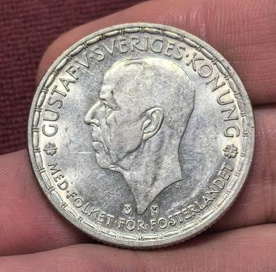南宋泉阁俄币 外币 国币 专场第十四期【送拍无额外佣金】 - 瑞典 1947年 古斯塔夫五世2克朗银币 14g 400银 双面转光 背面有划丝 通货好品