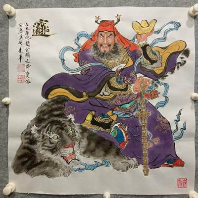 天玑星卡拍第一百零四期《7.14周一截拍》持续收拍收评中 满赠卡需备注 - 【手绘画】张先军 黑虎招财 赵公明 三尺斗方 50×50厘米