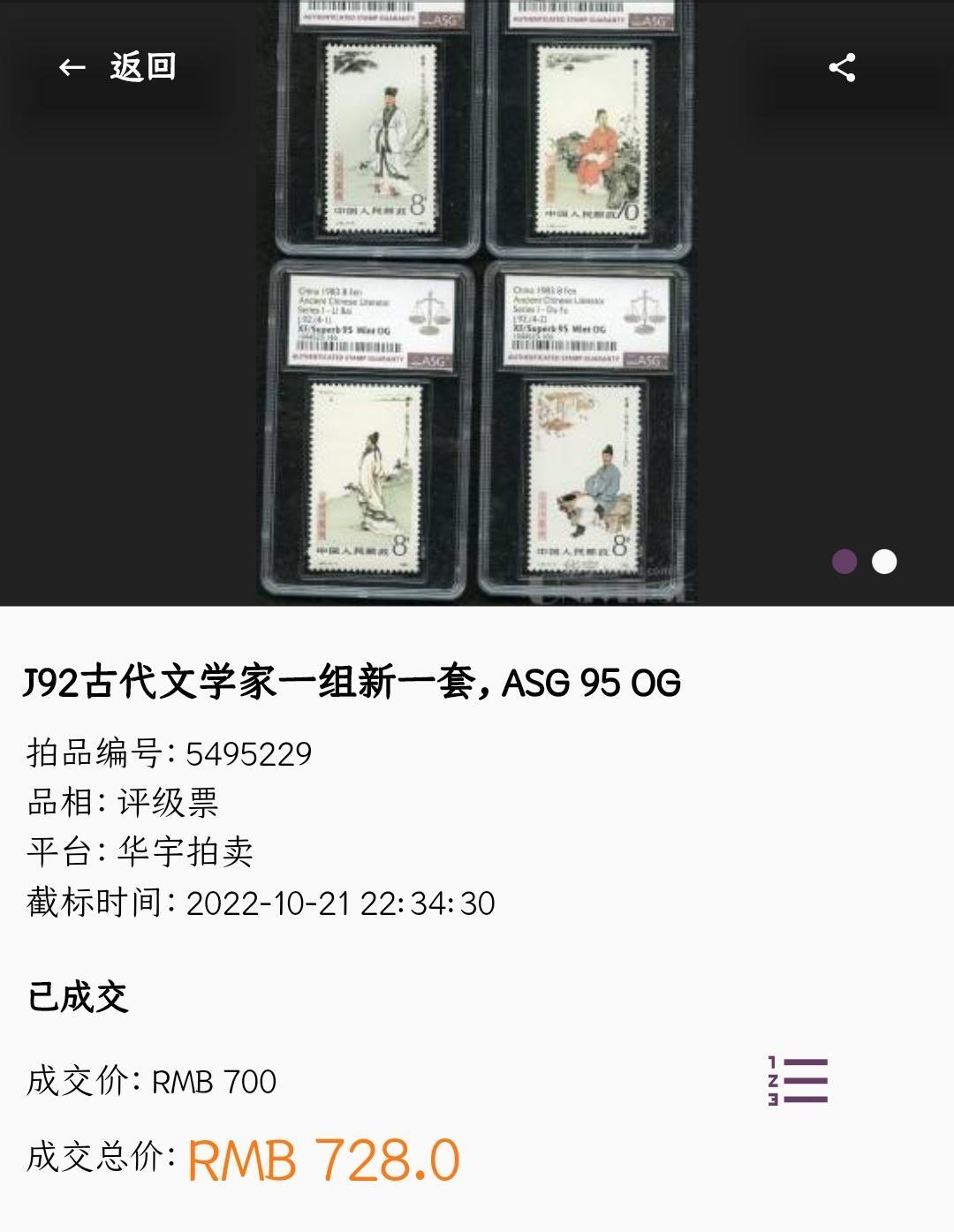洪涛臻品批发群 精选邮票限时拍卖第1049期  J92古代文学家 原胶白润全品！(尾图95分成交价728元)