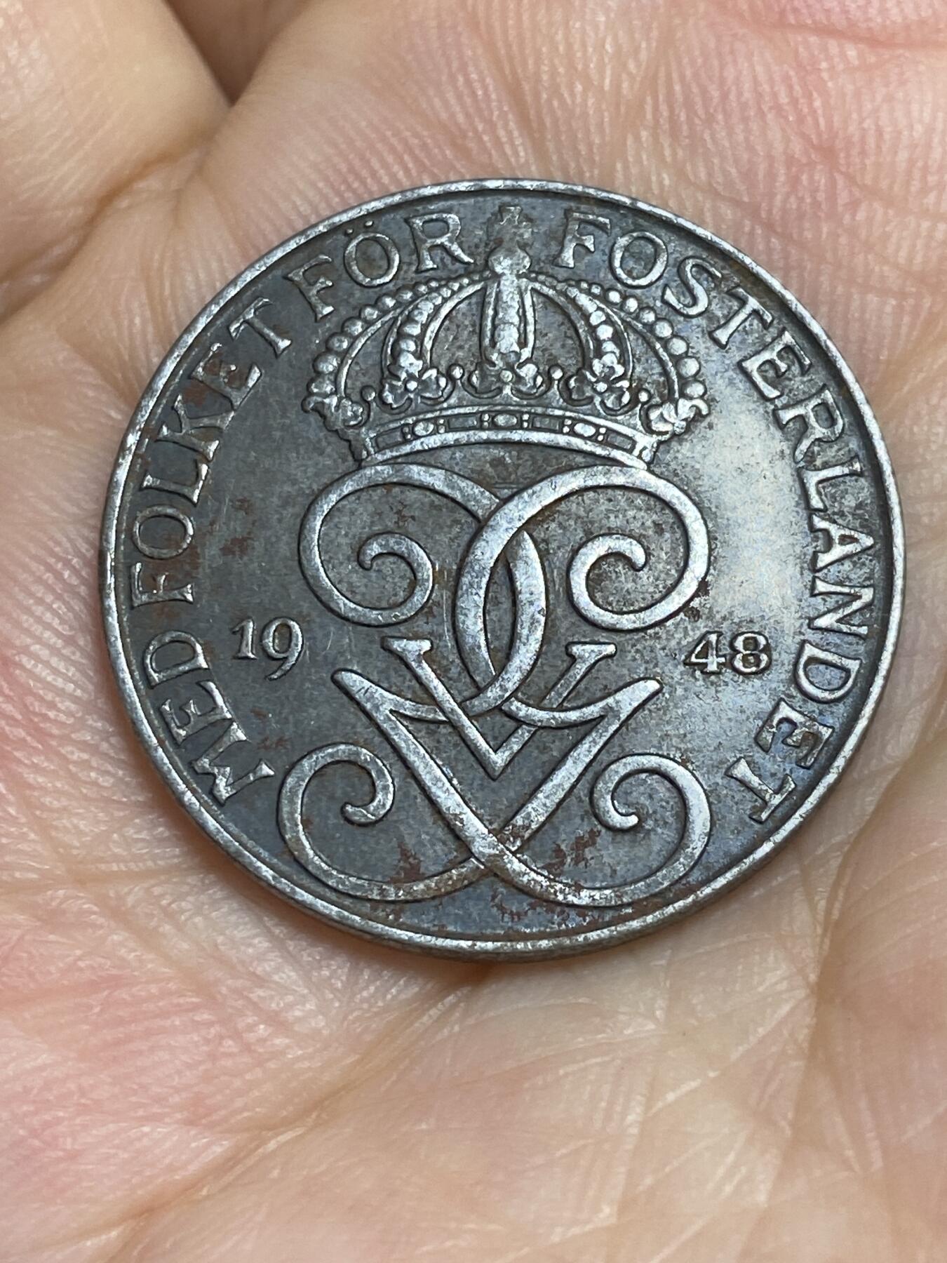2025年第六十五场(总第九十一场）外国好品散币(免佣金) 少见好品–瑞典🇸🇪1948年5欧尔铁币(古斯塔夫五世，二战时期)