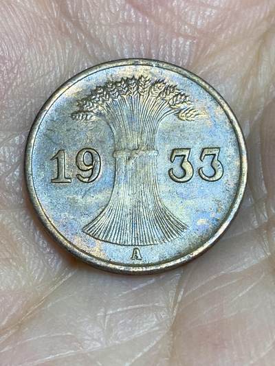 2025年第六十五场(总第九十一场）外国好品散币(免佣金) - 德国魏玛共和国1933年1芬妮(A标，柏林造)