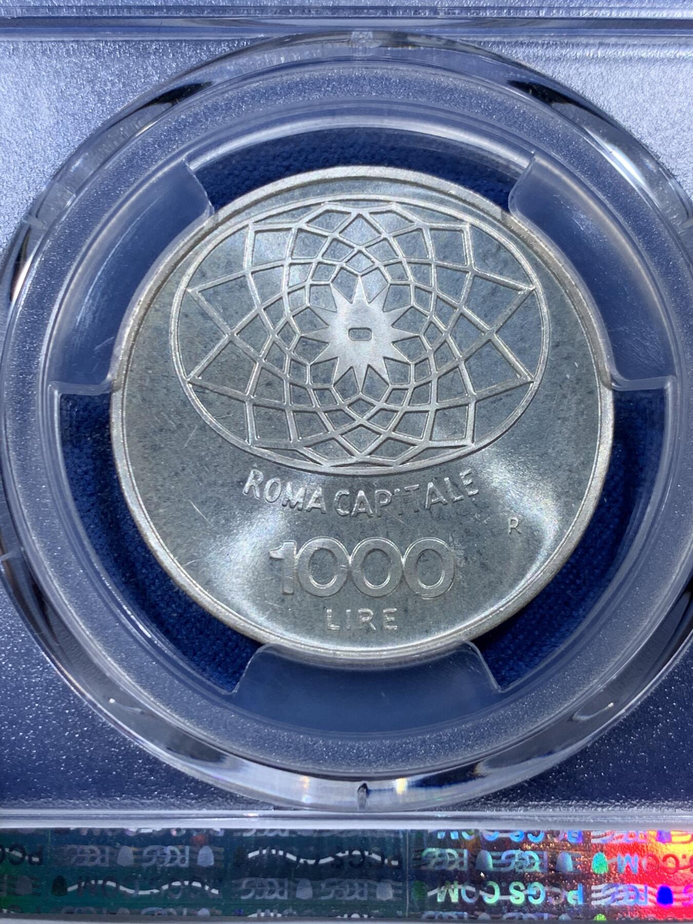 《竞宝斋》第400场 周日，周一，周二，3场连拍 （全场包邮） PCGS MS66 意大利1970年罗马建都百年1000里拉纪念银币