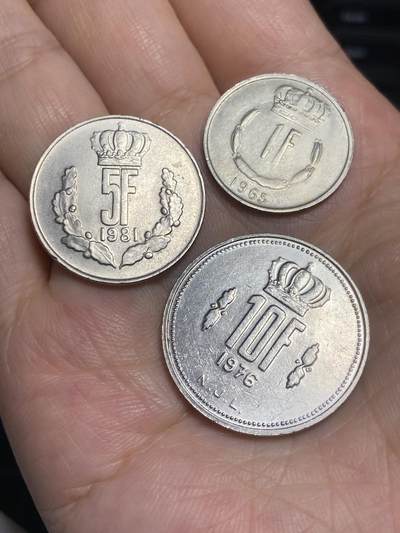 2025年第六十五场(总第九十一场）外国好品散币(免佣金) - 卢森堡🇱🇺让大公时期3枚：1965年1法郎，1981年5法郎，1976年10法郎