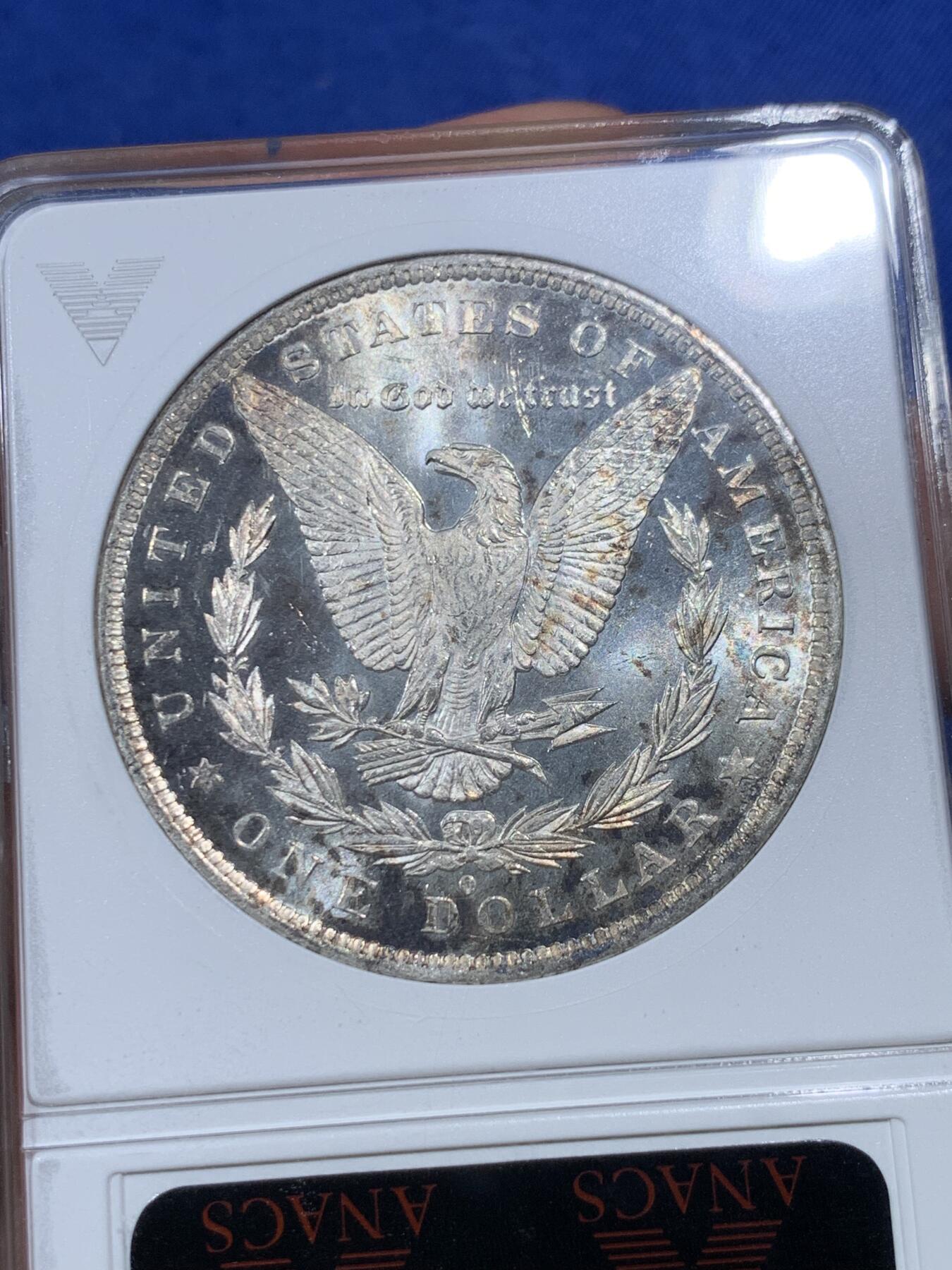 《竞宝斋》第400场 周日，周一，周二，3场连拍 （全场包邮） ANACS MS63PL 美国1883年O版摩根银元，超级好看的镜面状态，原汁原味淡彩老包浆，状态极佳，ANACS绝版经典小白盒。