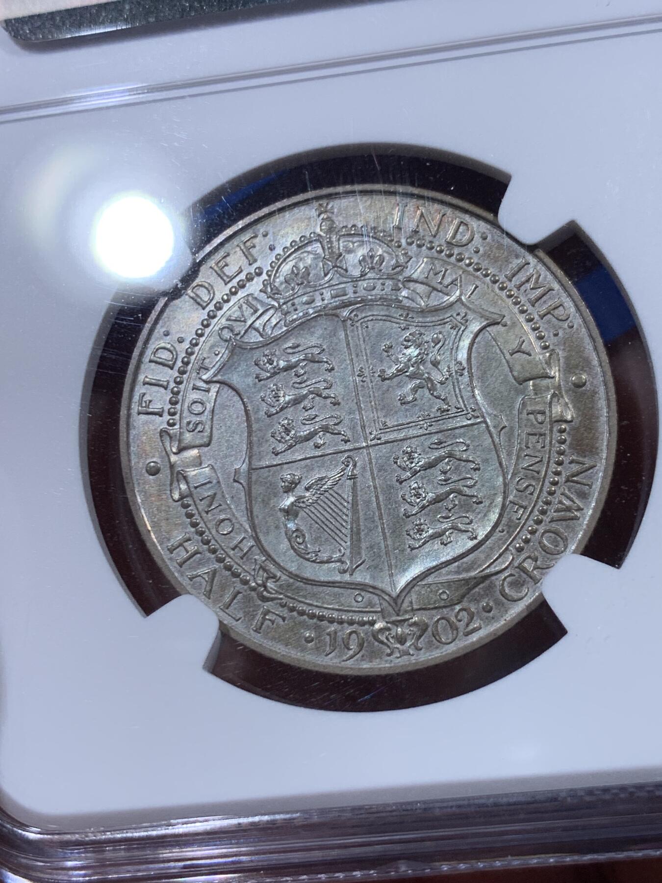 《竞宝斋》第400场 周日，周一，周二，3场连拍 （全场包邮） NGC PF62MATTE 五彩英国1902年爱七半克朗精制银币